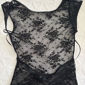 NWOT White Fox Sheer Black Lace Backless Top - Size XS
